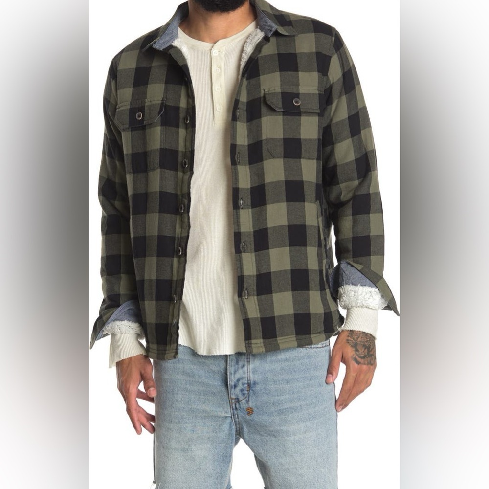 Tailor Vintage Green & Black Fleece Lined Plaid Shirt Jacket - Men’s Small